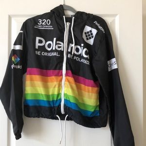 Polaroid Cameras Retro Full Zip Black Windbreaker Hoodie